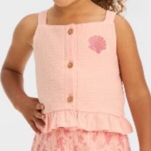 Disney Princess Ariel NWT Girls Size 5T Coral Pink Shell Tank Top Ruffle Mermaid